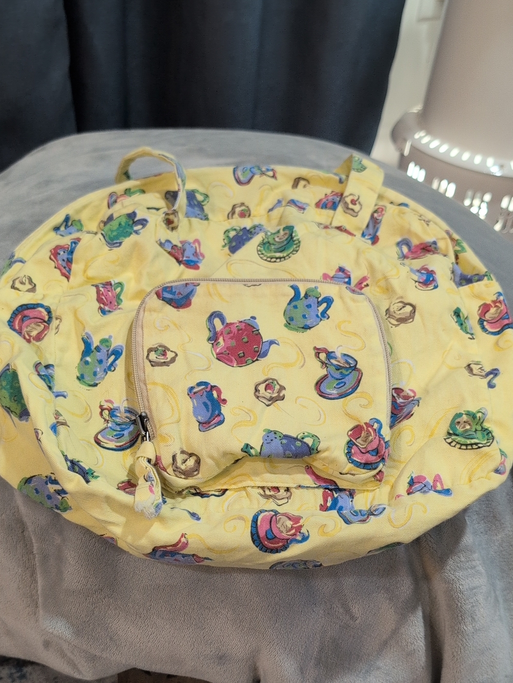 Yellow Teapot Print Round Tote Bag